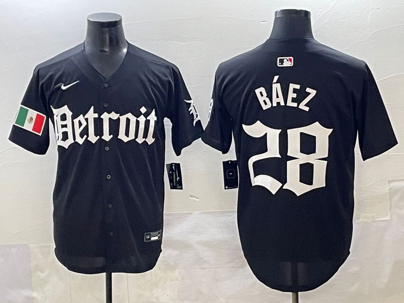 Men 2025 Detroit Tigers #28 Baez Black Five generations Joint Name Nike MLB Jersey style 18->detroit tigers->MLB Jersey
